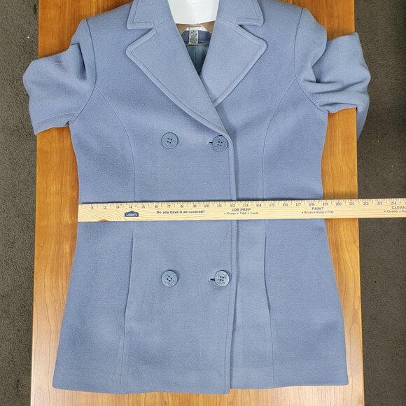 Women's Pale Blue Wool Cashmere Blend Double Breasted Peacoat - 6 - Picture 9 of 13